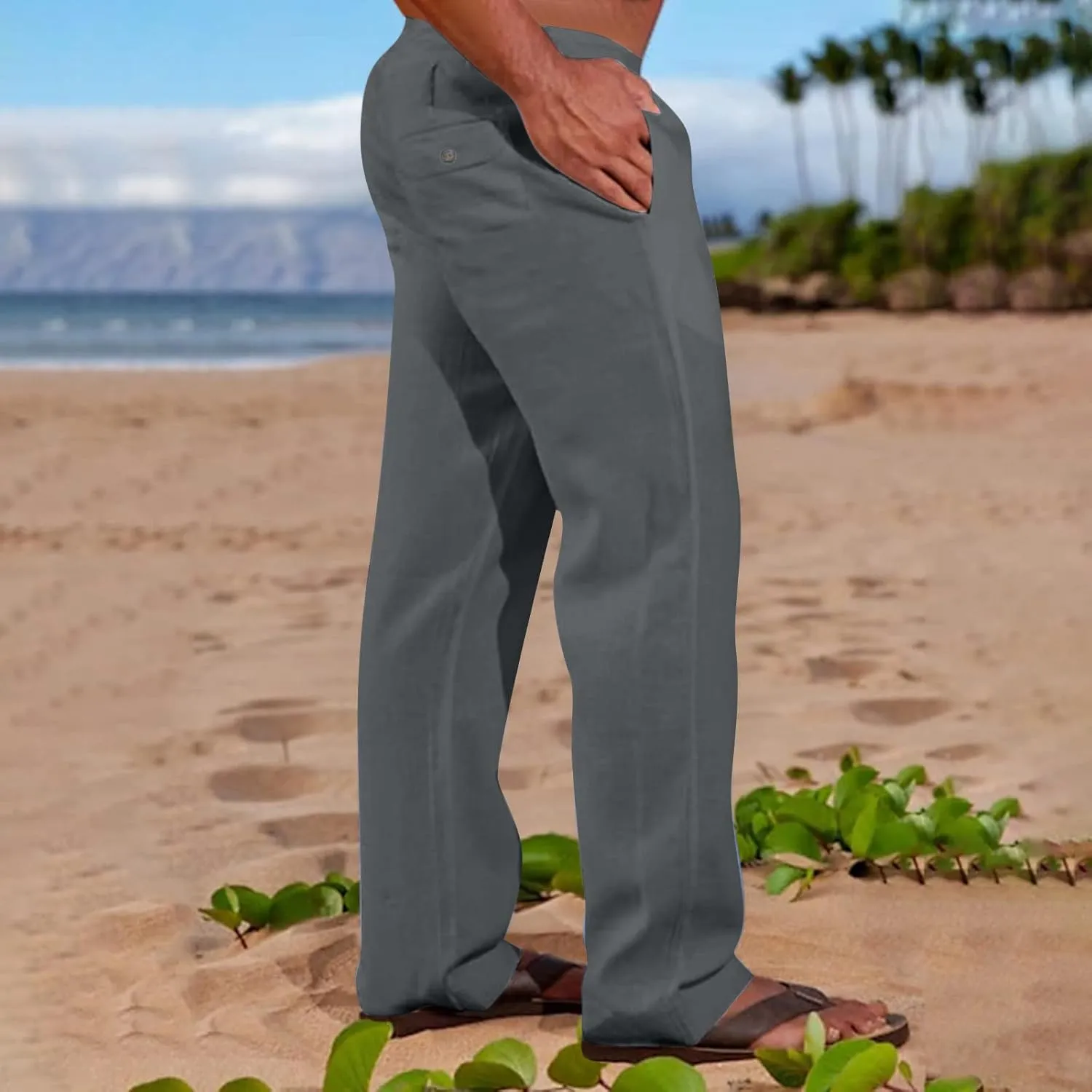 Mens Going Out Casual Pants Cotton Linen Blend Trousers Elastic Drawstring Waist Work Pant Solid New Comfy Clothing