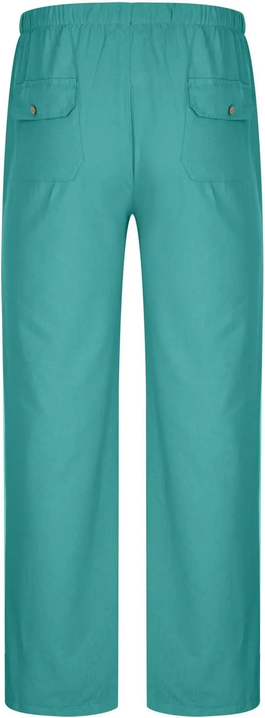 Mens Going Out Casual Pants Cotton Linen Blend Trousers Elastic Drawstring Waist Work Pant Solid New Comfy Clothing