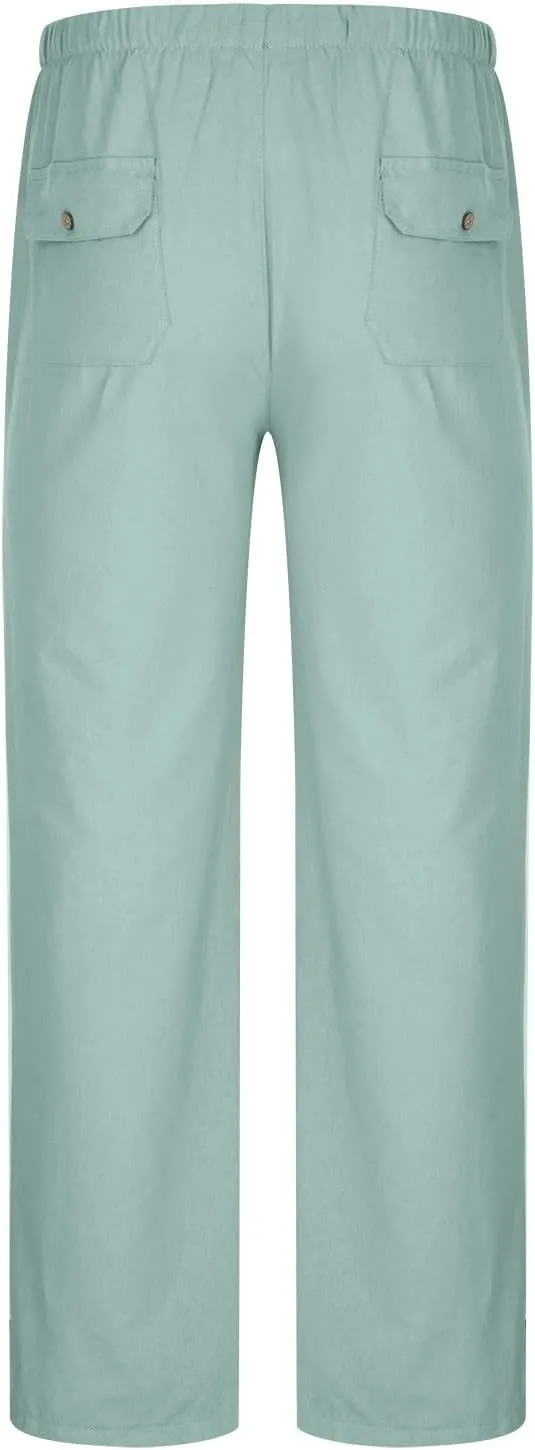 Mens Going Out Casual Pants Cotton Linen Blend Trousers Elastic Drawstring Waist Work Pant Solid New Comfy Clothing