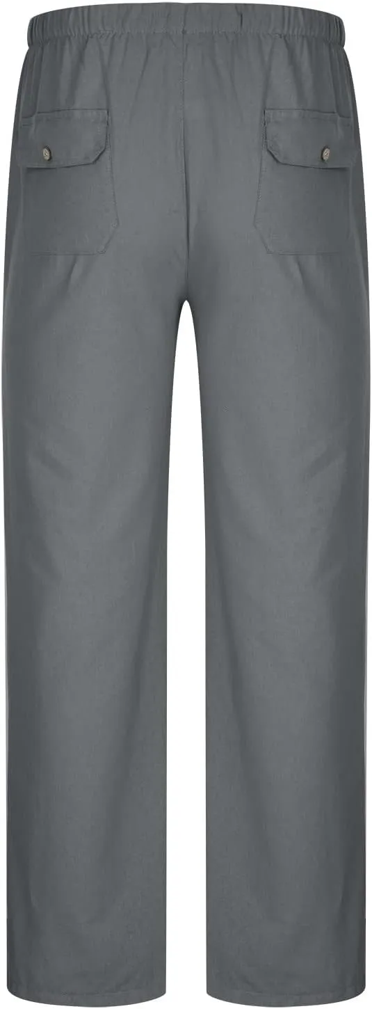 Mens Going Out Casual Pants Cotton Linen Blend Trousers Elastic Drawstring Waist Work Pant Solid New Comfy Clothing