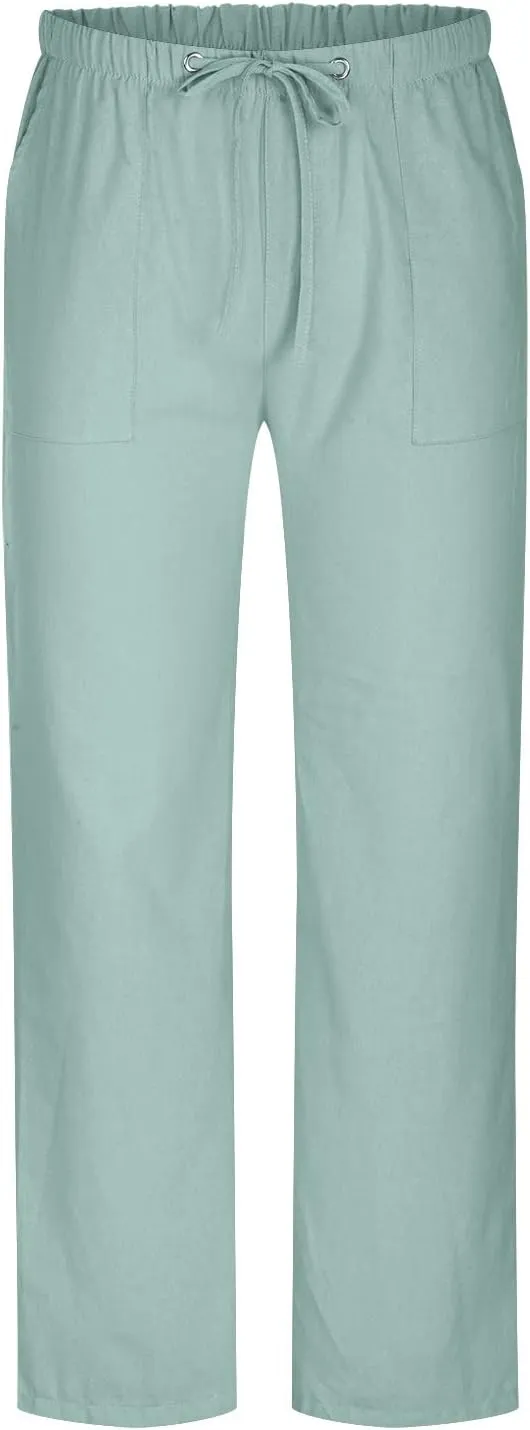 Mens Going Out Casual Pants Cotton Linen Blend Trousers Elastic Drawstring Waist Work Pant Solid New Comfy Clothing