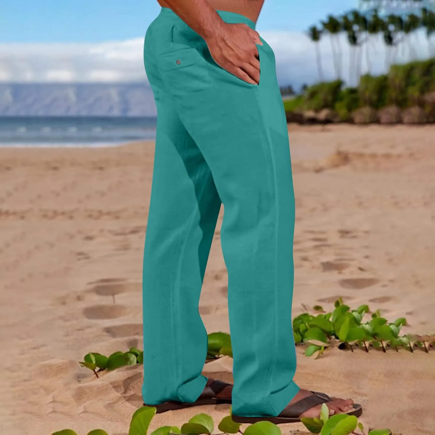 Mens Going Out Casual Pants Cotton Linen Blend Trousers Elastic Drawstring Waist Work Pant Solid New Comfy Clothing