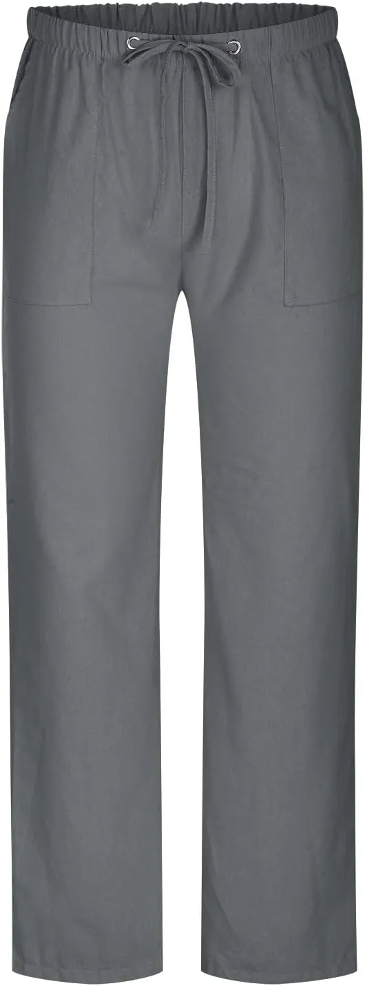 Mens Going Out Casual Pants Cotton Linen Blend Trousers Elastic Drawstring Waist Work Pant Solid New Comfy Clothing