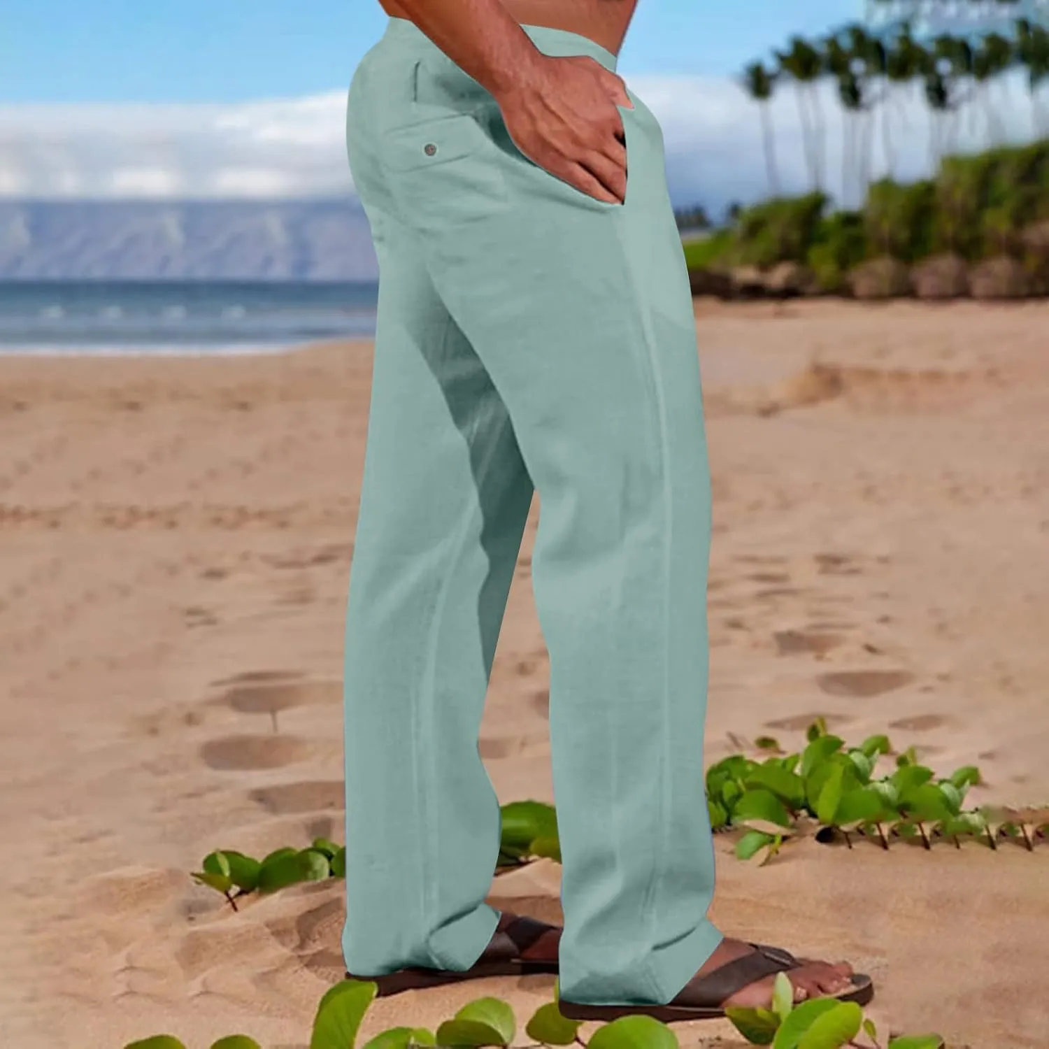 Mens Going Out Casual Pants Cotton Linen Blend Trousers Elastic Drawstring Waist Work Pant Solid New Comfy Clothing