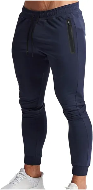 Mens Gym Jogger Pants, Casual Slim Fit Workout Sweatpants with Zipper Pockets Exercise Bodybuilding Athletic Pants