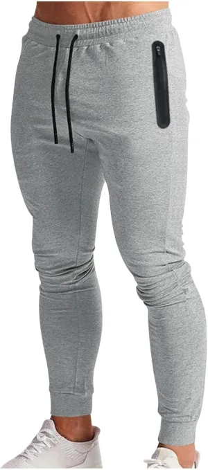 Mens Gym Jogger Pants, Casual Slim Fit Workout Sweatpants with Zipper Pockets Exercise Bodybuilding Athletic Pants