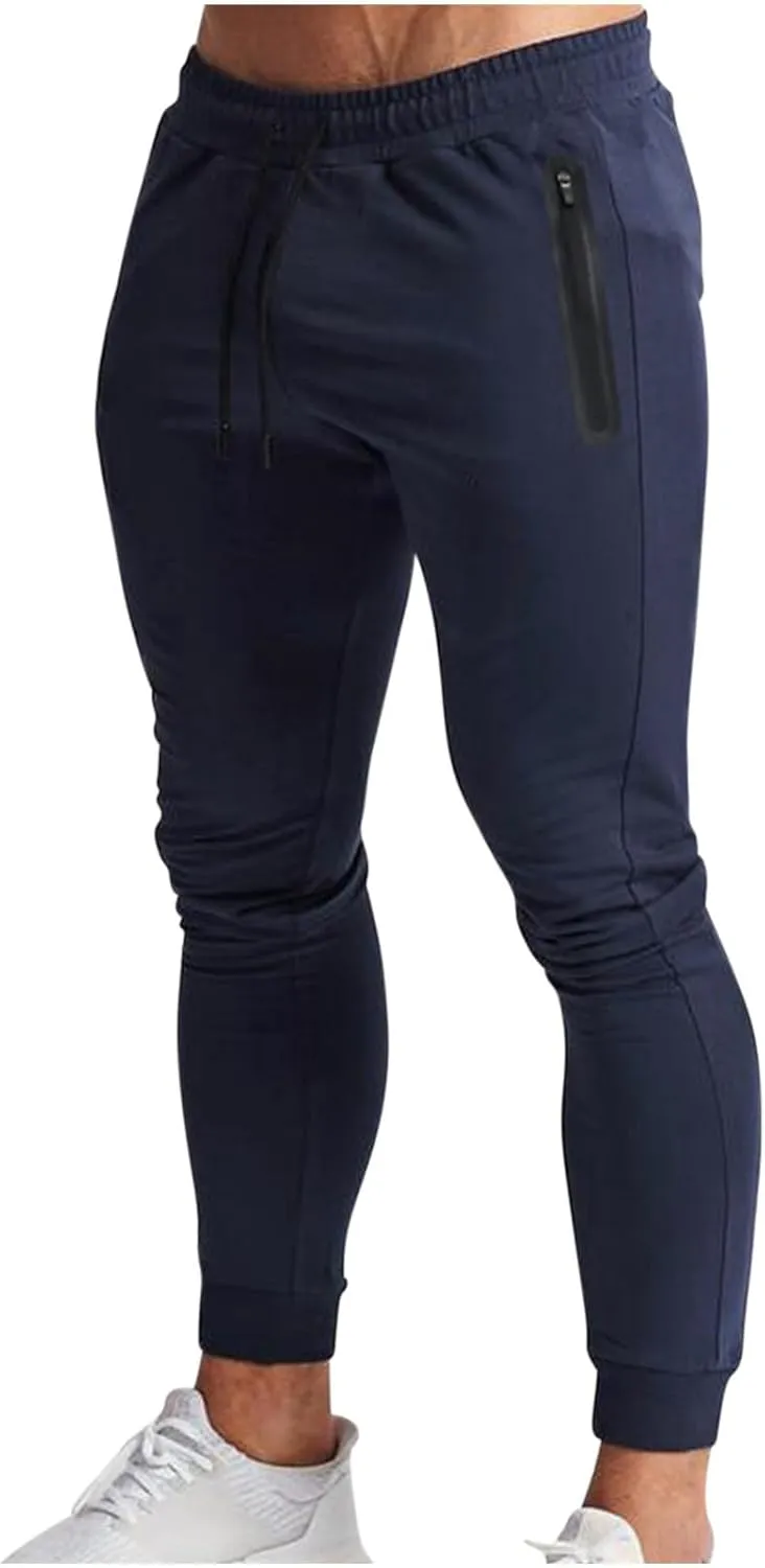 Mens Gym Jogger Pants, Casual Slim Fit Workout Sweatpants with Zipper Pockets Exercise Bodybuilding Athletic Pants