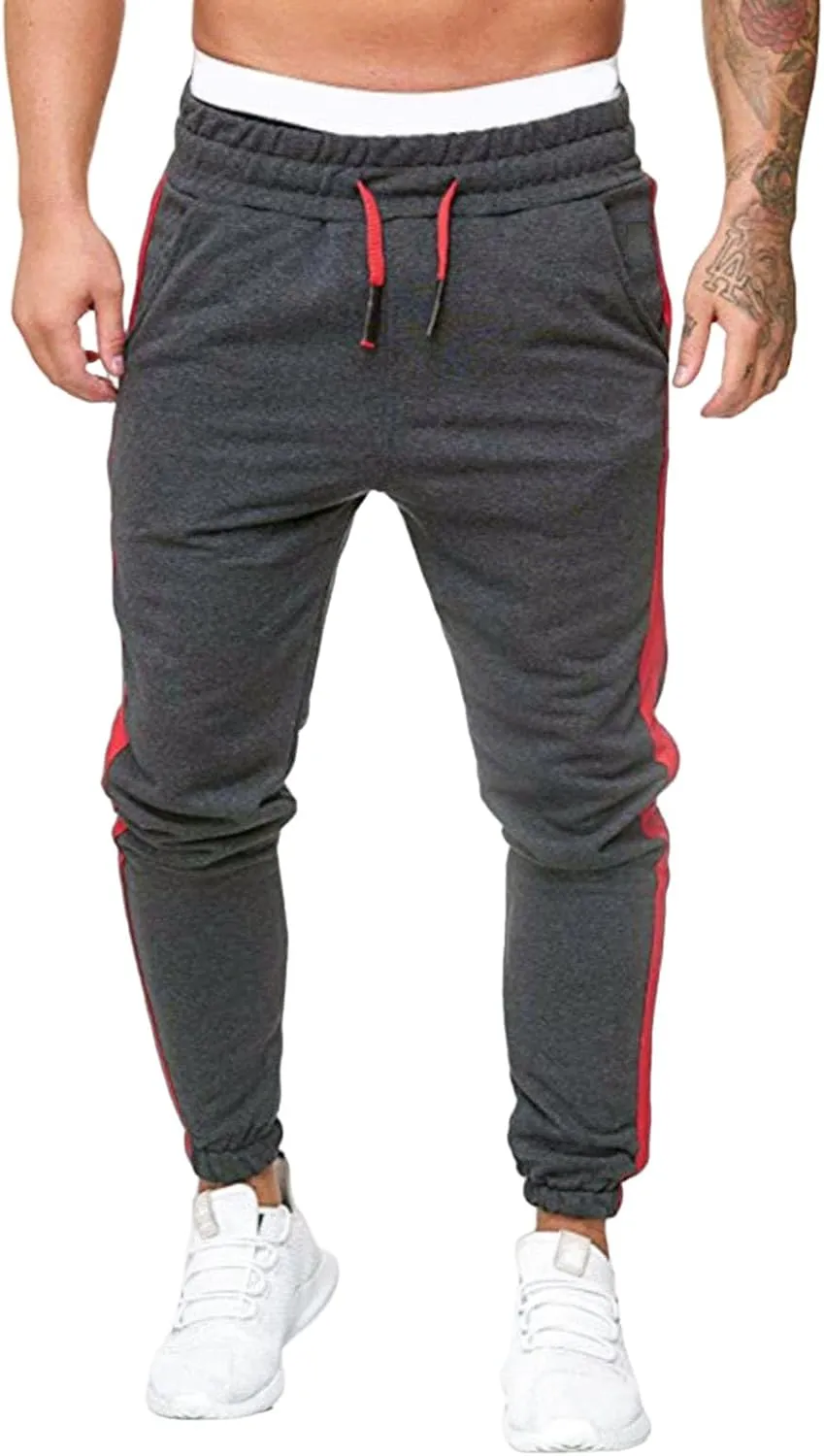 Mens Heavyweight Fleece Marled Stretch Elastic Waist Drawstring Cargo Workout Jogger Sport Basic Trousers Sweatpants
