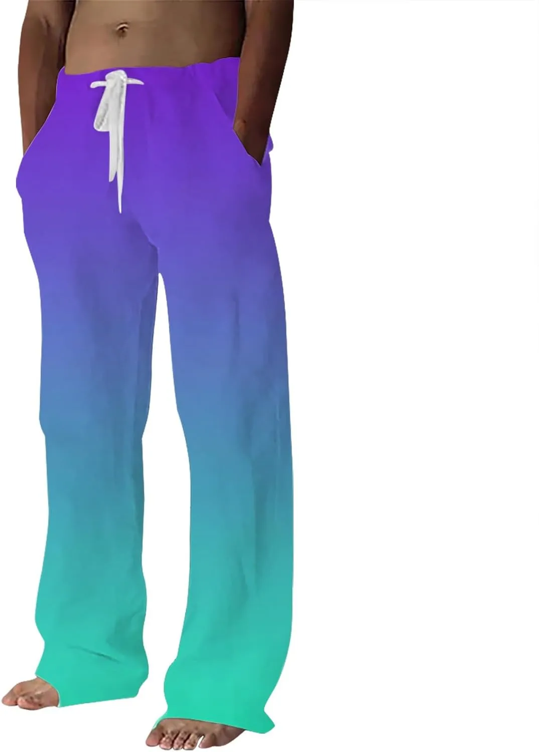 Mens Lightweight Summer Yoga Pant Beach Pants Elastic Waist Drawstring Loose Fit Trousers Workout Hiking Joggers Chino Pants Slim Fit