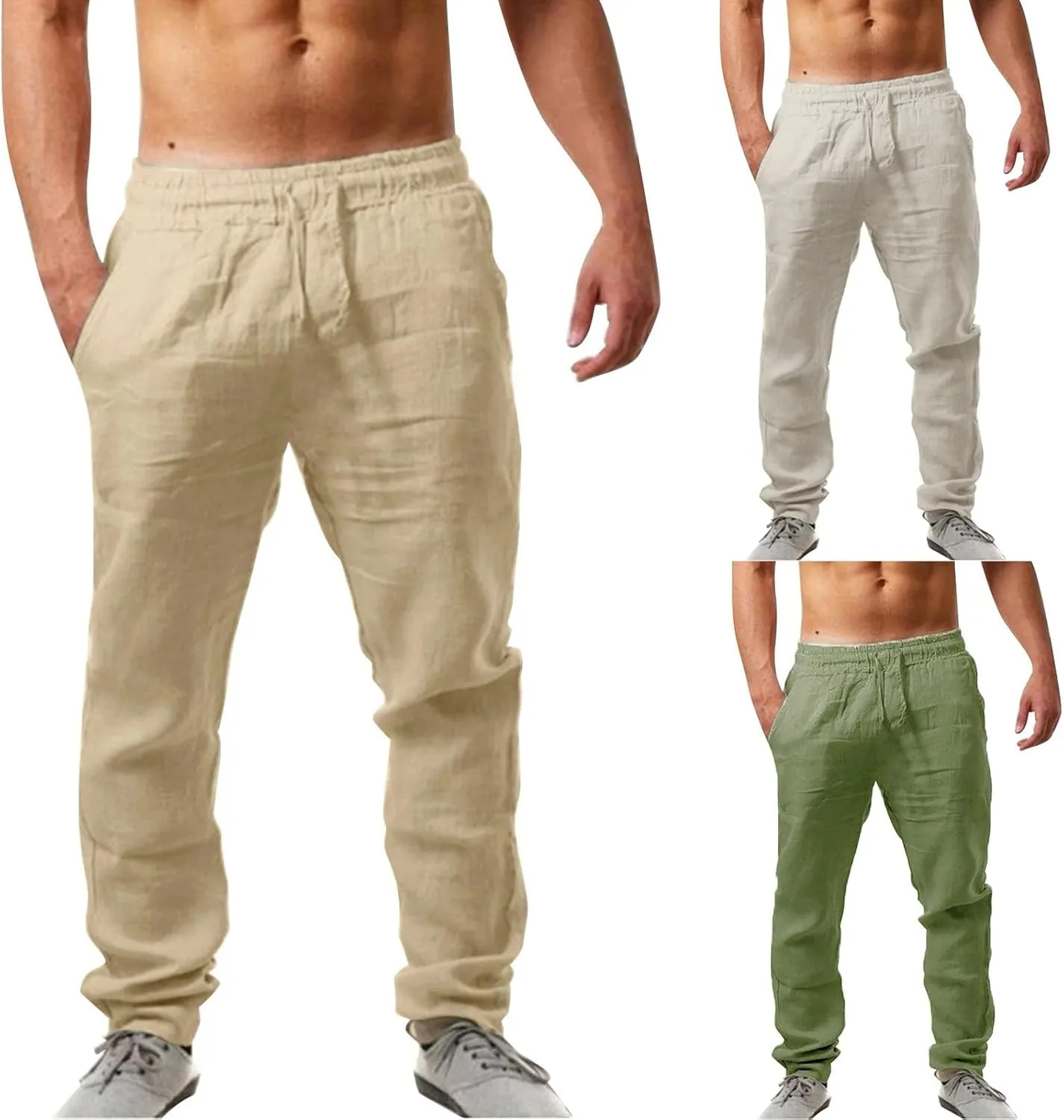 Men's Linen Beach Pants Lightweight Breathable Sport Yoga Pants Workout Joggers Outdoor Hiking Trousers