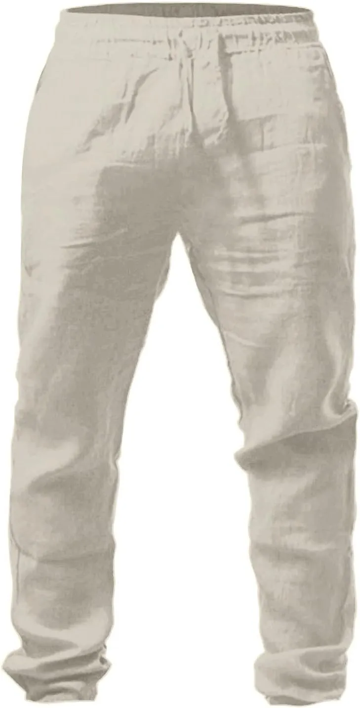 Men's Linen Beach Pants Lightweight Breathable Sport Yoga Pants Workout Joggers Outdoor Hiking Trousers