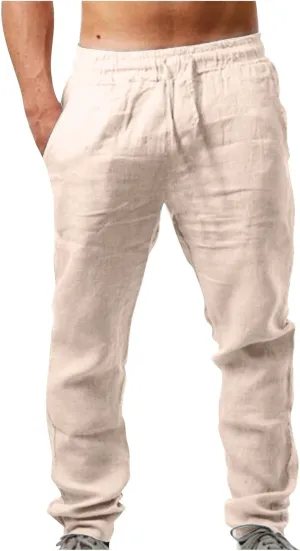 Mens Linen Pants 2025 Summer Lightweight Yoga Beach Pants Comfy Loose Casual Elastic Waist Baggy Trousers with