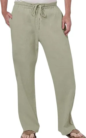 Men's Linen Pants Wide Straight Leg Joggers Regular Fit Pants Outdoor Hiking Trousers Summer Beach Yoga Pant