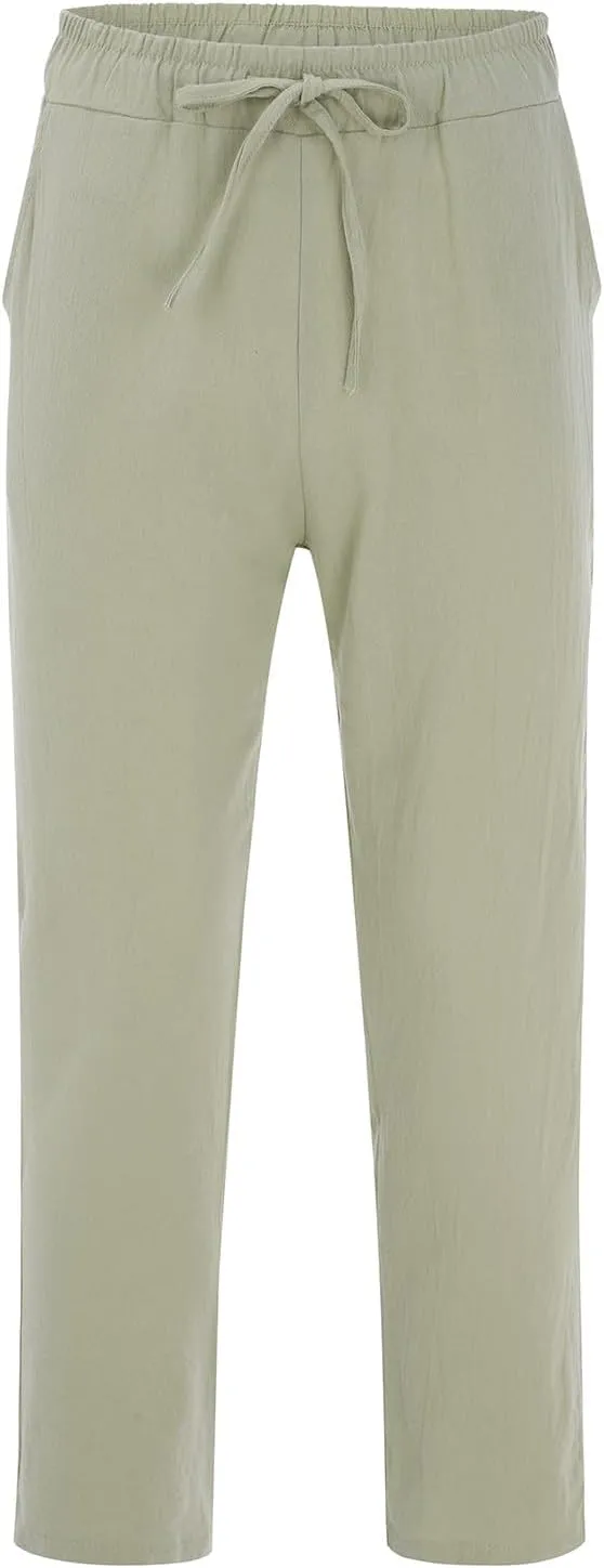 Men's Linen Pants Wide Straight Leg Joggers Regular Fit Pants Outdoor Hiking Trousers Summer Beach Yoga Pant