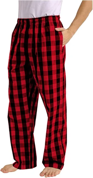 Mens Pajama Pants Wide-Legged Plaid Printed Drawstring Pockets Casual Pants Fall and Winter Sleepwear Pants