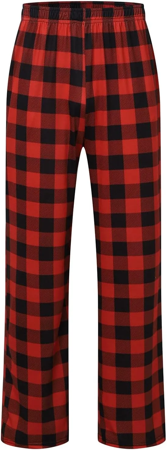 Mens Pajama Pants Wide-Legged Plaid Printed Drawstring Pockets Casual Pants Fall and Winter Sleepwear Pants