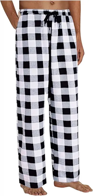 Mens Pajamas Pants Red and Black Plaid Pajama Pants Lightweight Flannel Loose Fit Christmas Pajama Pants with Pockets