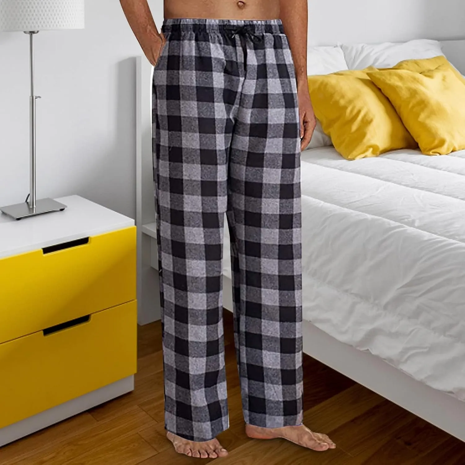Mens Pajamas Pants Red and Black Plaid Pajama Pants Lightweight Flannel Loose Fit Christmas Pajama Pants with Pockets