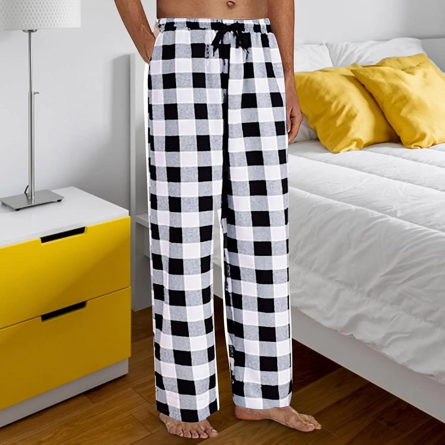 Mens Pajamas Pants Red and Black Plaid Pajama Pants Lightweight Flannel Loose Fit Christmas Pajama Pants with Pockets