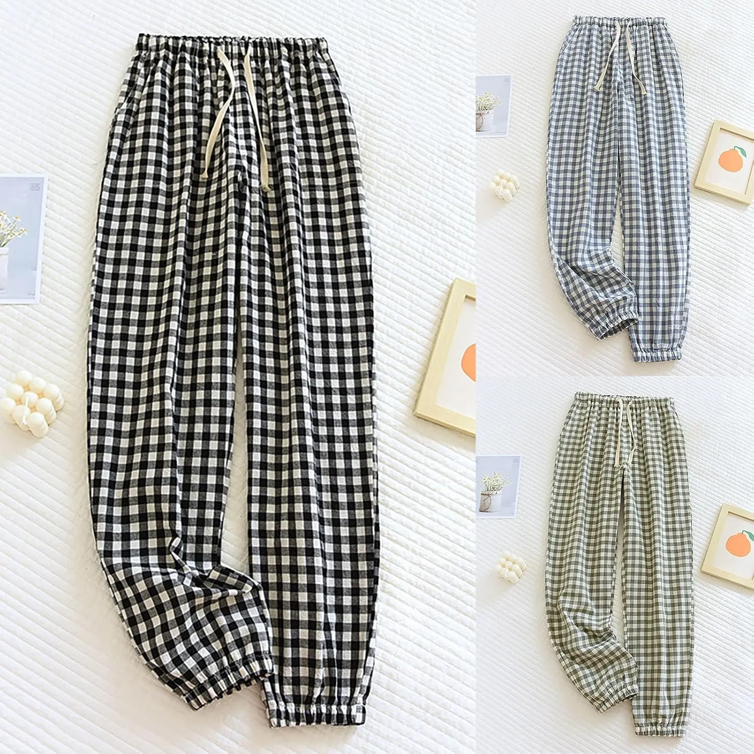 Mens Pajamas Pants Red and Black Plaid Pajama Pants Lightweight Flannel Loose Fit Christmas Pajama Pants with Pockets