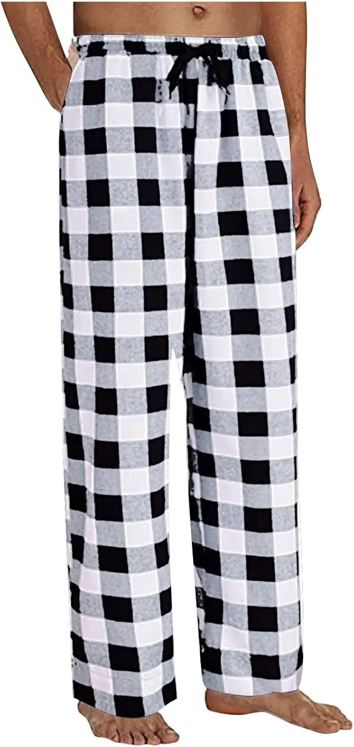 Mens Pajamas Pants Red and Black Plaid Pajama Pants Lightweight Flannel Loose Fit Christmas Pajama Pants with Pockets