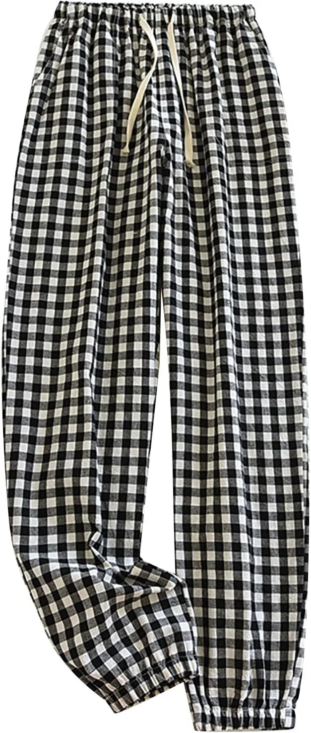 Mens Pajamas Pants Red and Black Plaid Pajama Pants Lightweight Flannel Loose Fit Christmas Pajama Pants with Pockets