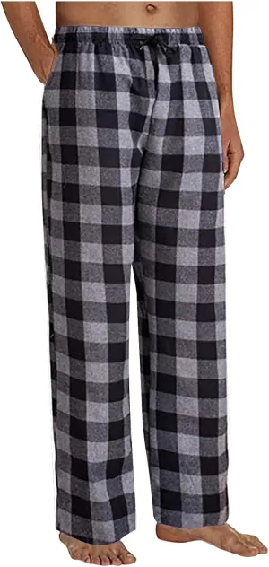 Mens Pajamas Pants Red and Black Plaid Pajama Pants Lightweight Flannel Loose Fit Christmas Pajama Pants with Pockets