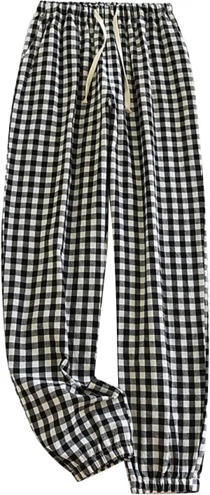 Mens Pajamas Pants Red and Black Plaid Pajama Pants Lightweight Flannel Loose Fit Christmas Pajama Pants with Pockets