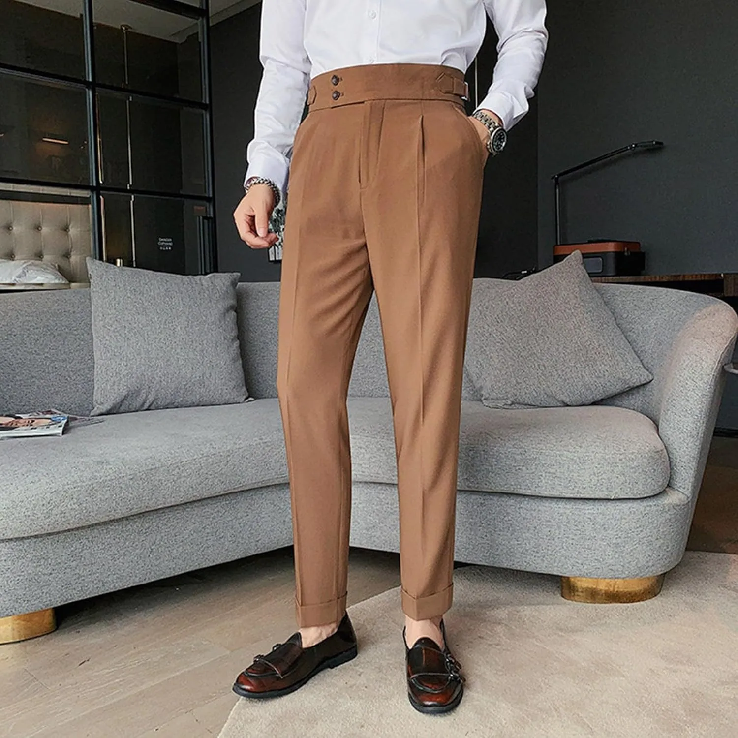 Mens Pants, Mens Dress Pants Straight Drape Feel Classic Solid Color Comfy Loose Summer Slim Fit Casual Suit Pant