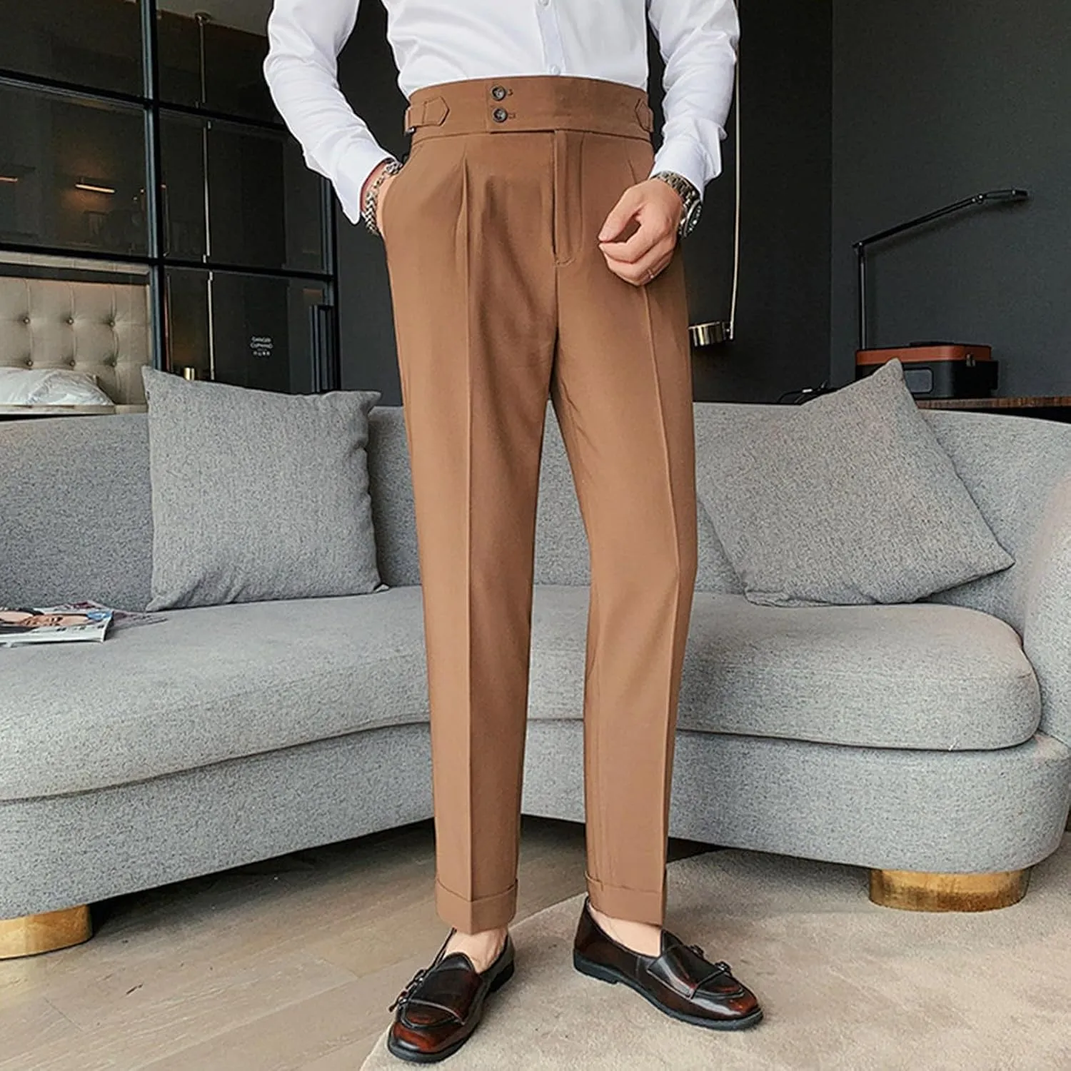 Mens Pants, Mens Dress Pants Straight Drape Feel Classic Solid Color Comfy Loose Summer Slim Fit Casual Suit Pant
