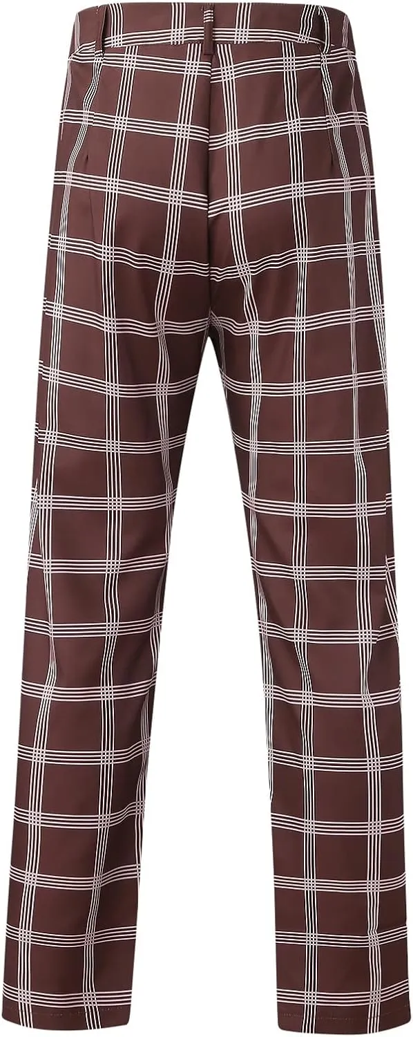 Mens Plaid Suit Pants Chino Flat-Front Stretch Formal Dress Pants 2024 Trendy Casual Business Office Work Commute Pants