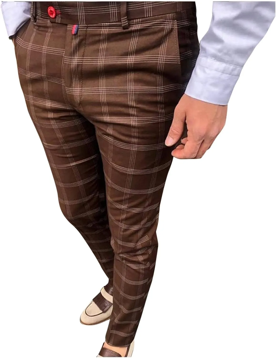 Mens Plaid Suit Pants Chino Flat-Front Stretch Formal Dress Pants 2024 Trendy Casual Business Office Work Commute Pants