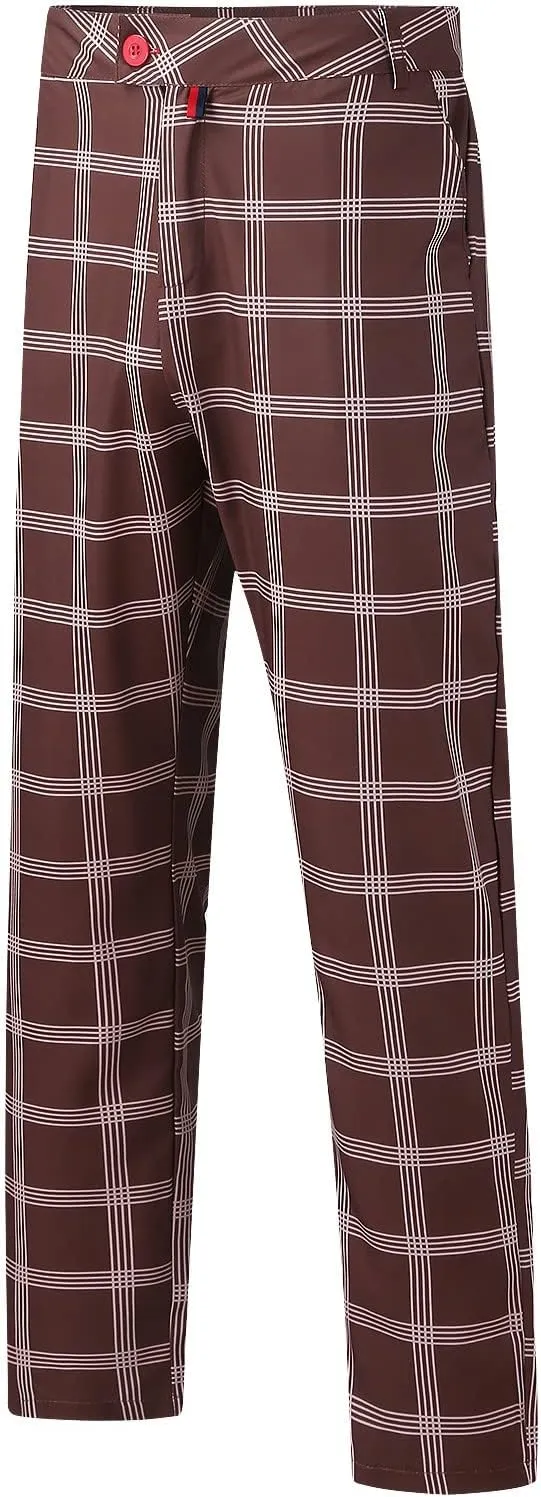 Mens Plaid Suit Pants Chino Flat-Front Stretch Formal Dress Pants 2024 Trendy Casual Business Office Work Commute Pants