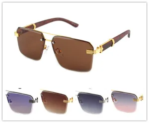 Men's Rimless Wood Arm Vintage Sunglasses