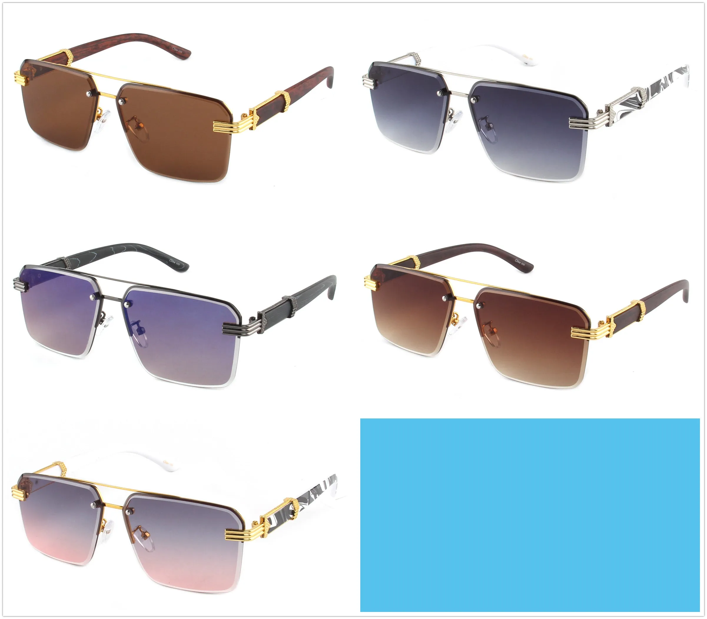 Men's Rimless Wood Arm Vintage Sunglasses