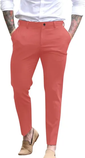 Mens Slim Fit Dress Pants Expandable Waist Casual Business Office Work Skinny Pants Comfy Flat-Front Stretch Chino Golf Trousers Slacks Tapered Leg Suit Pants Pantalones de Vestir para Hombre Pink