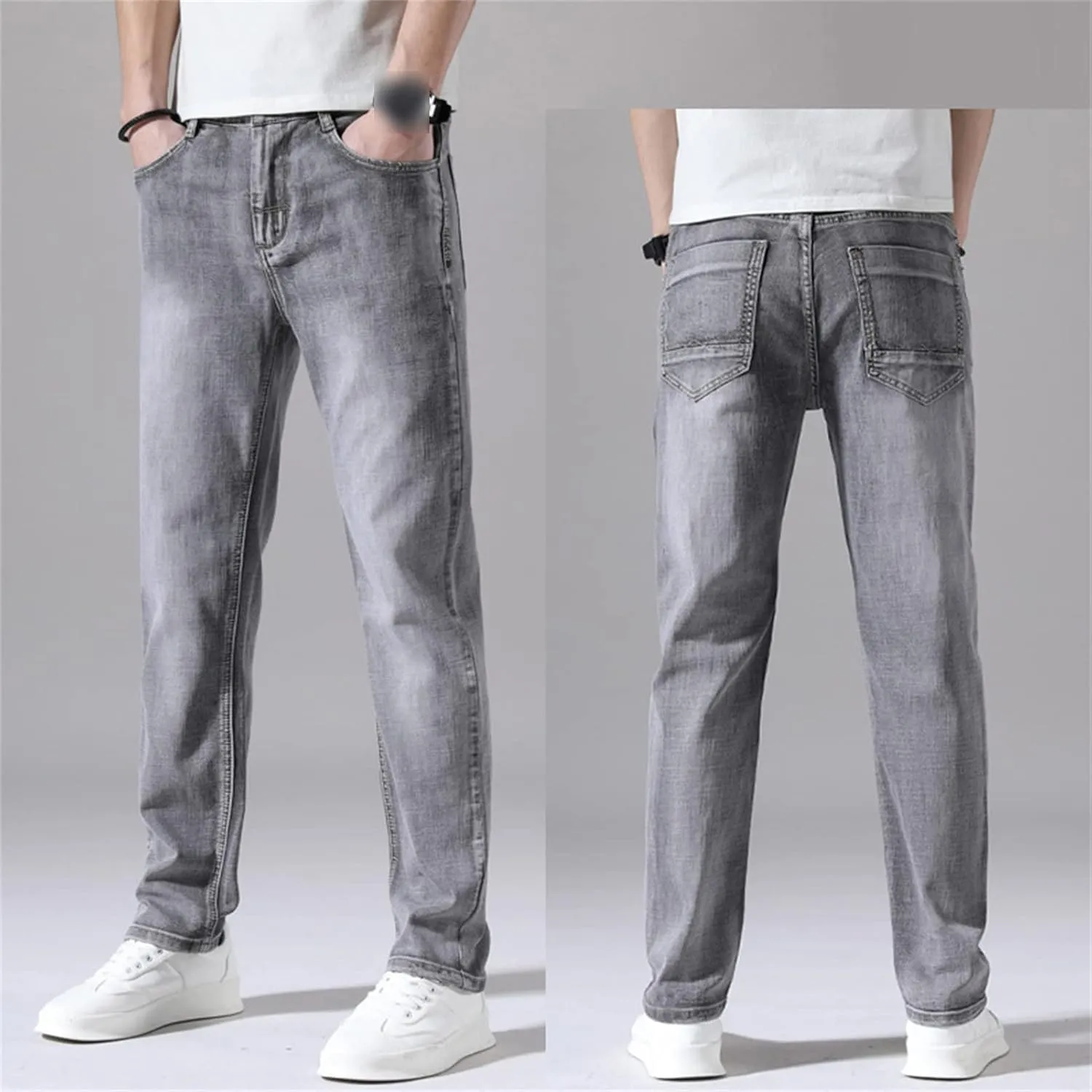 Men's Slim Fit Skinny Stretch Jeans Classic Retro Straight Leg Denim Pants Washed Distressed Comfy Jean Trousers