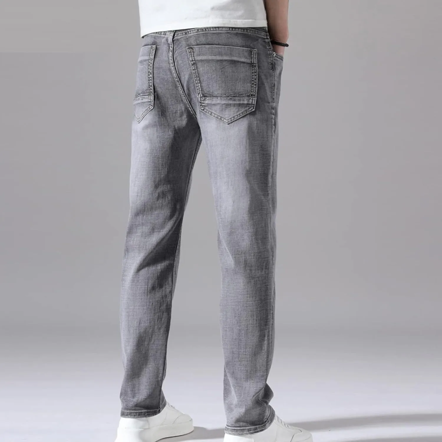 Men's Slim Fit Skinny Stretch Jeans Classic Retro Straight Leg Denim Pants Washed Distressed Comfy Jean Trousers
