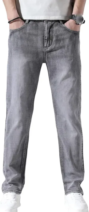 Men's Slim Fit Skinny Stretch Jeans Classic Retro Straight Leg Denim Pants Washed Distressed Comfy Jean Trousers
