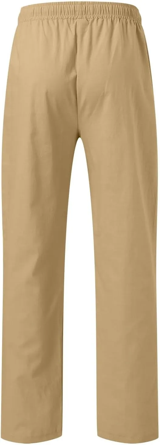 Men's Slim-Fit Slacks Drawstring Linen Pants Drawstring Linen Pants for Beach Yoga Workout Breathable Summer Pants