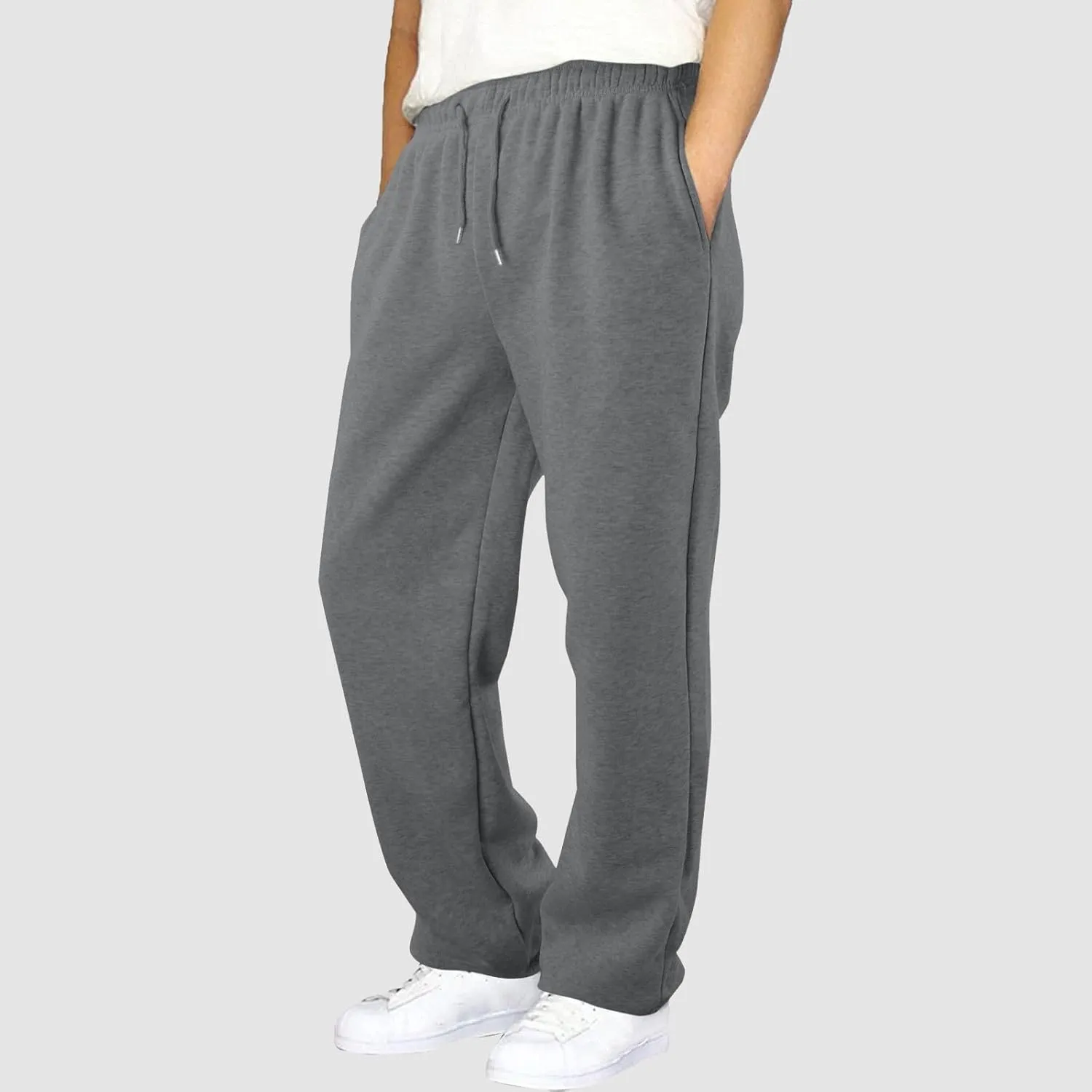 Men's Slim Fit Tapered Chino Pants, Fleece Lined Sweatpants Straight Leg Workout Comfy Pants Bottom Sweatpants Joggers