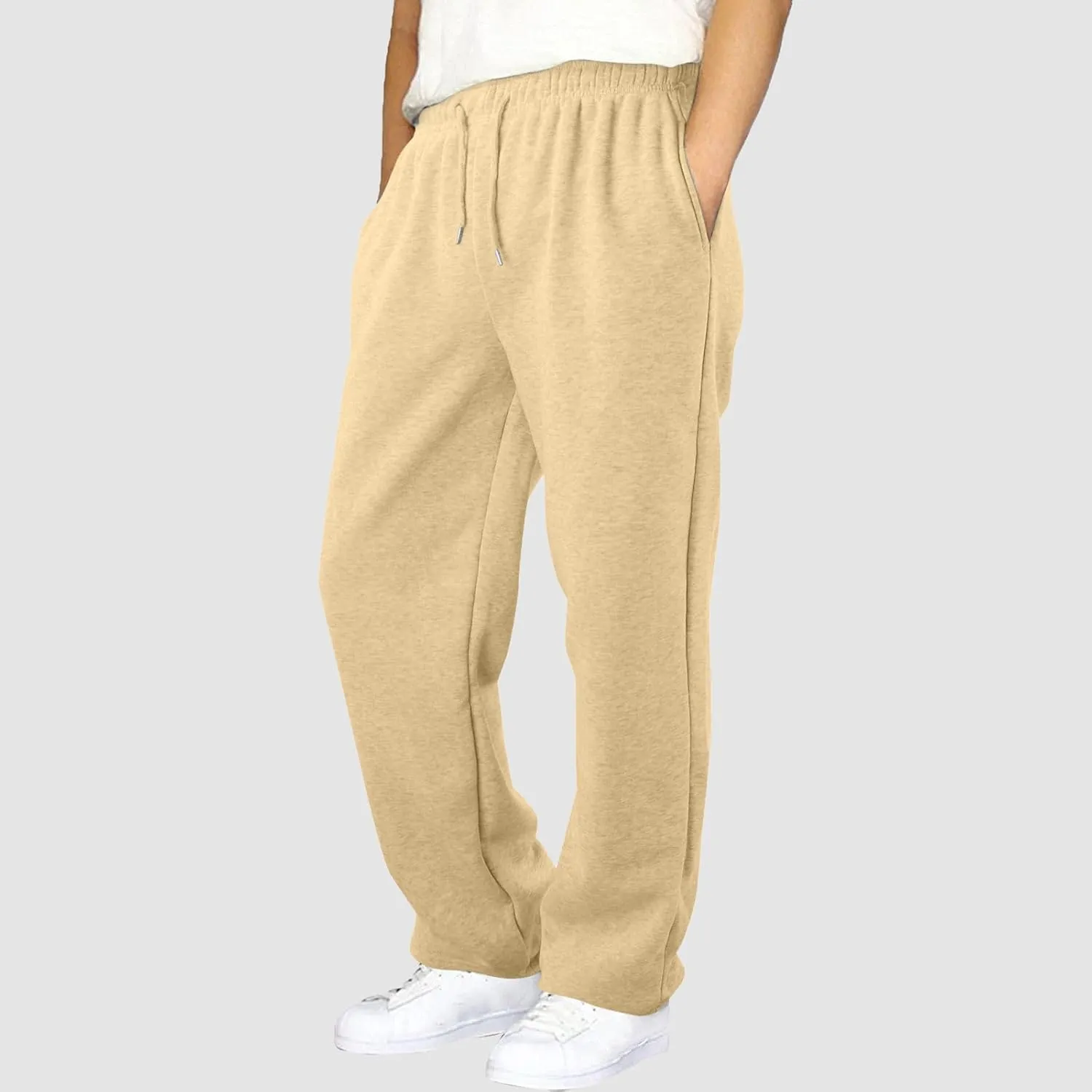 Men's Slim Fit Tapered Chino Pants, Fleece Lined Sweatpants Straight Leg Workout Comfy Pants Bottom Sweatpants Joggers