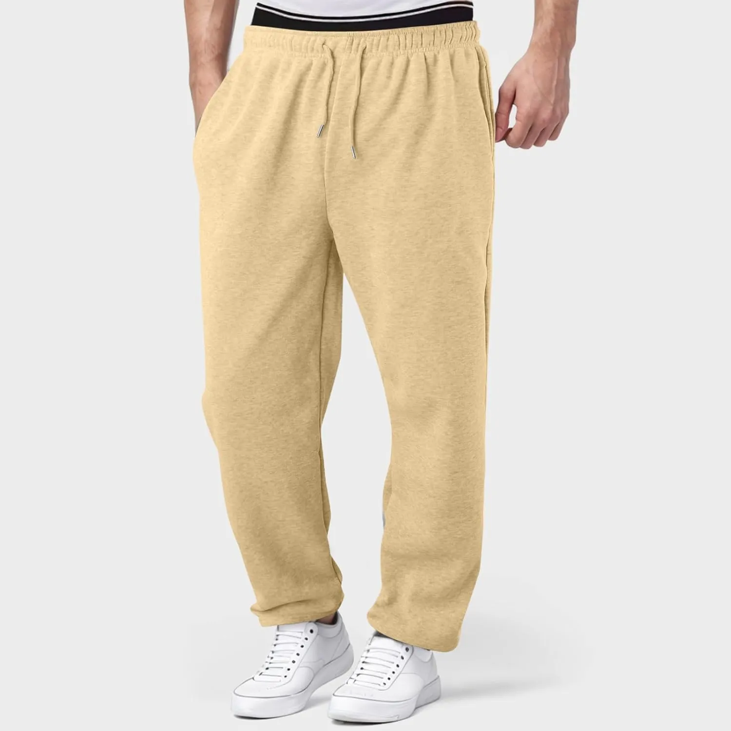 Men's Slim Fit Tapered Chino Pants, Fleece Lined Sweatpants Straight Leg Workout Comfy Pants Bottom Sweatpants Joggers