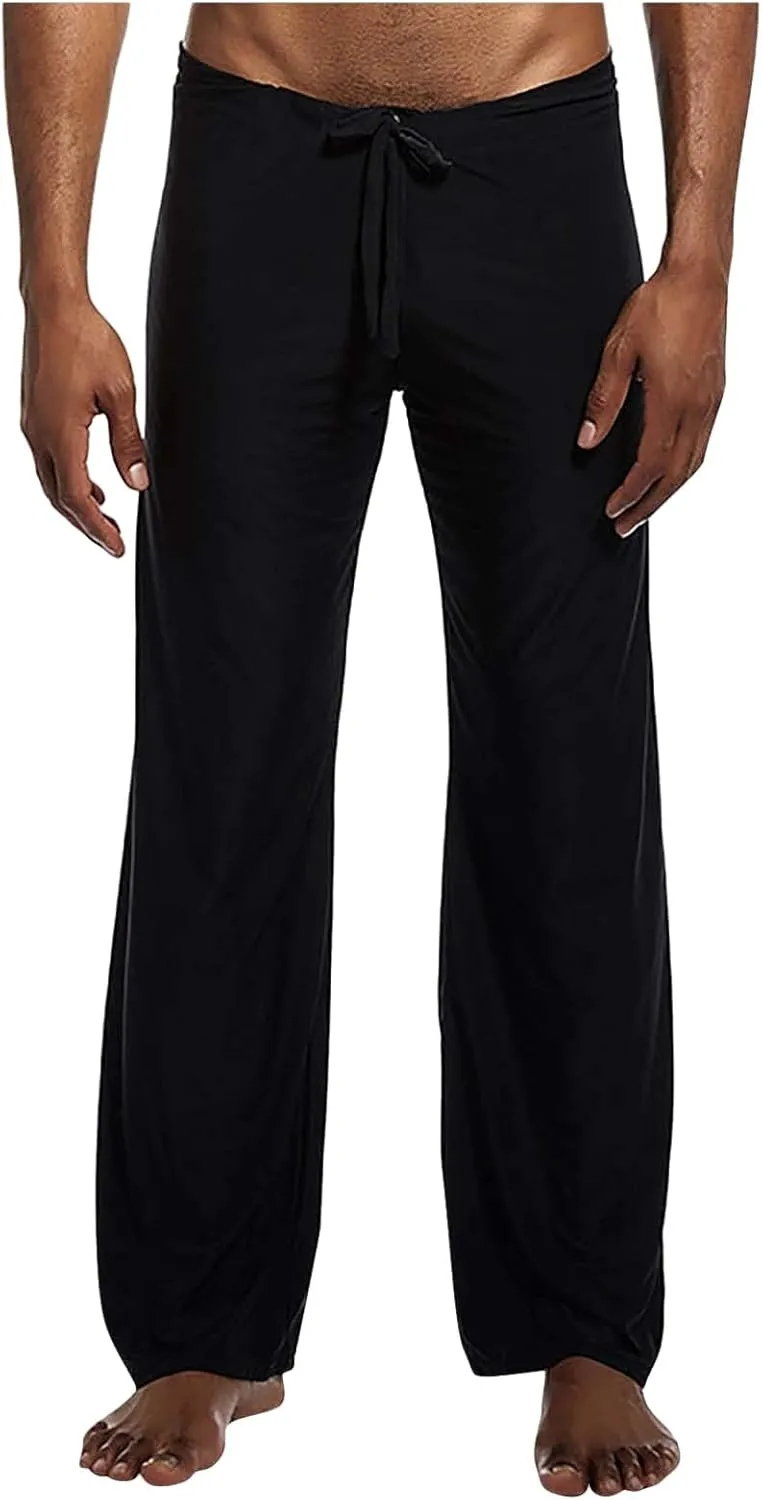 Mens Soft Long Yoga Pajama Sexy Low Rise Elastic Drawstring Lightweight Big Knit Lounge Sleep Bottoms Sweatpants