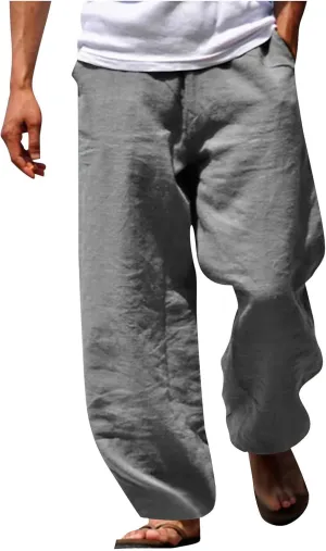 Mens Spring Cotton Linen Pants Multi Pockets Straight Pant Summer Solid Casual Loose Trousers Beach Vacation Clothing