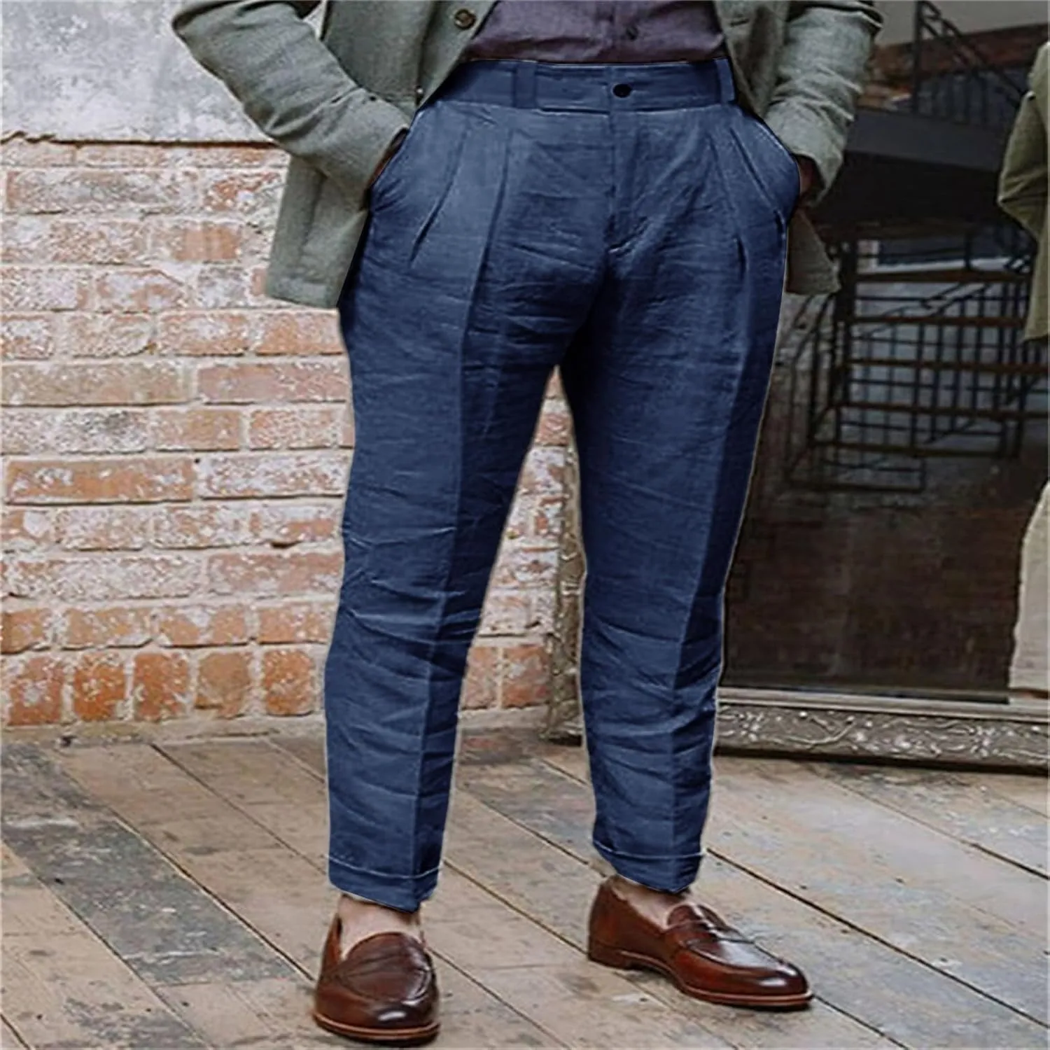 Men's Summer Linen Pants Solid Color Breathable Trousers Lightweight Comfy Yoga Pants Outdoor Baggy Simple Trousers