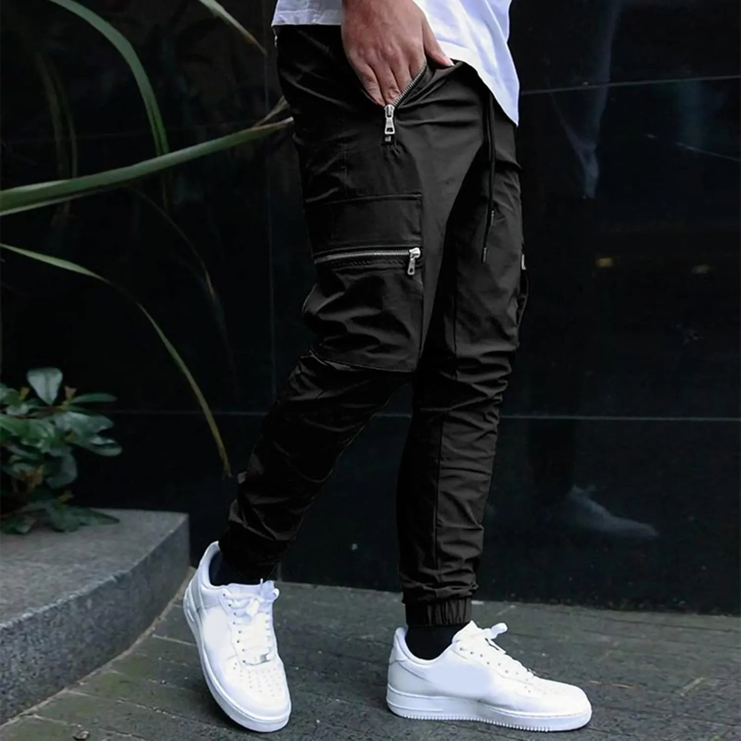 Men's Wide Leg Flare Sweatpants Slim Fit Stretch Pants for Men Skinny Fit Black Slacks Men Men's Sports Track Pants