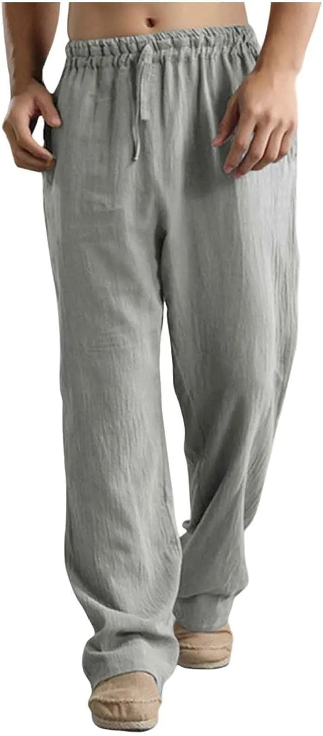 Mens Work Utility Pants Mens Casual Pants Drawstring Elastic Waist Classic Fit Baggy Yoga Pants Running Joggers Daily Wear Trousers Black Chino