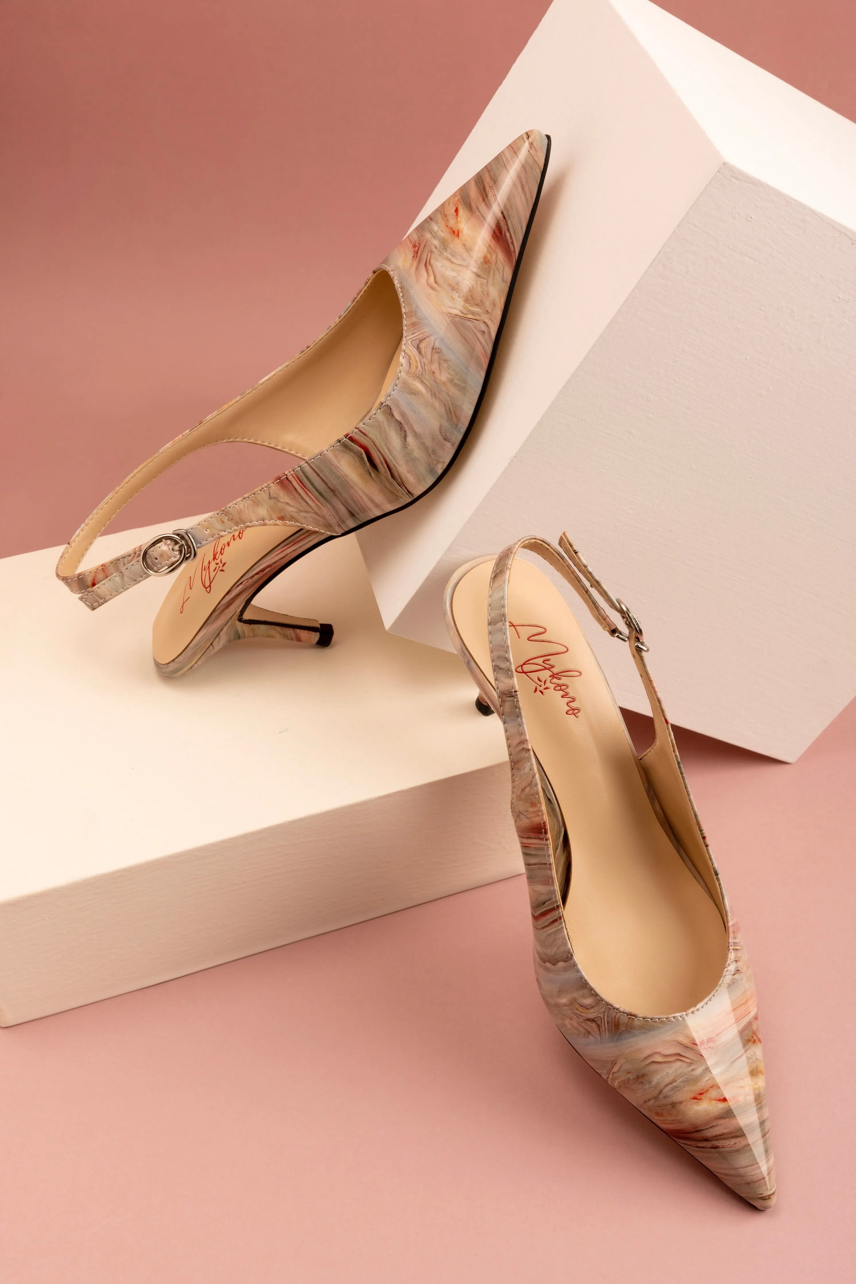 Mettalic Slingback Stiletto Pumps - Multicolour Pattern