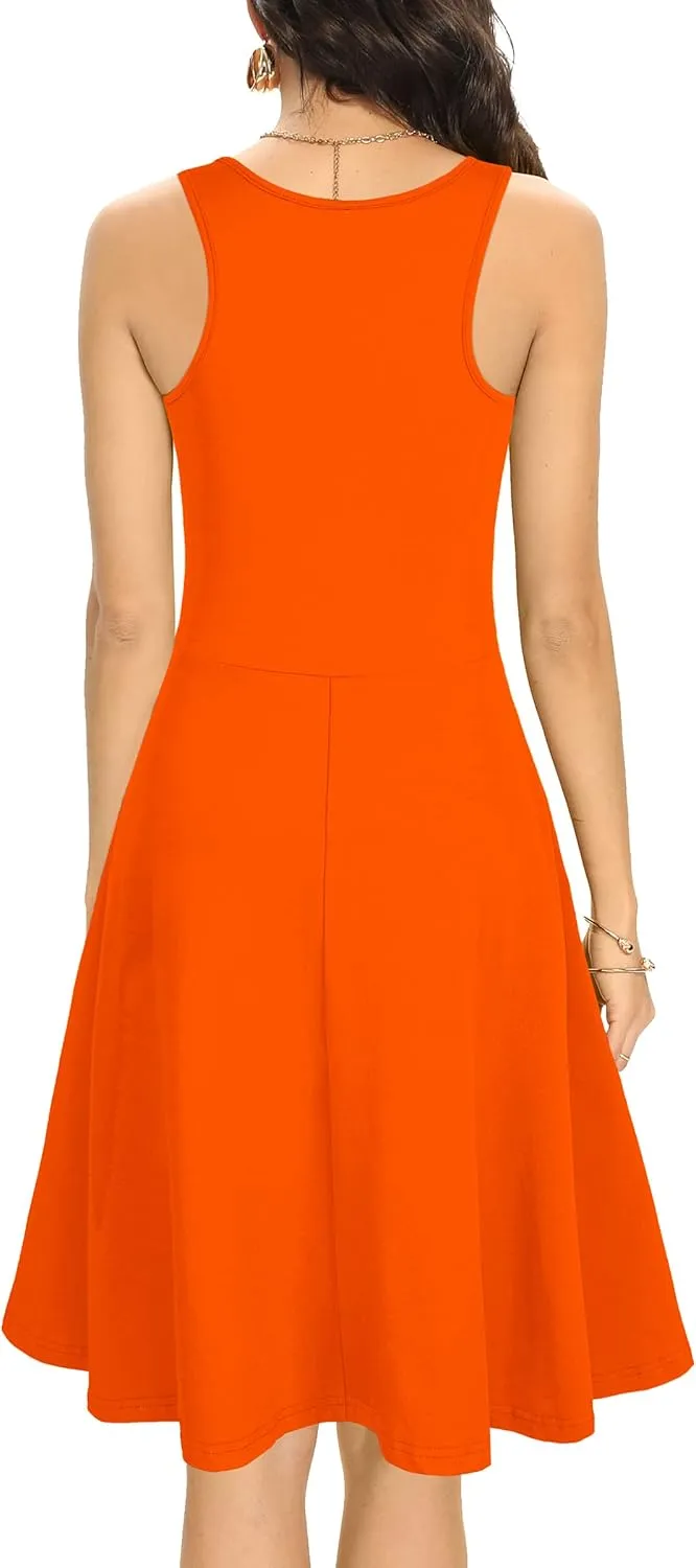 Missufe Women's Sleeveless Racerback Flared Casual Plain Tank Dress